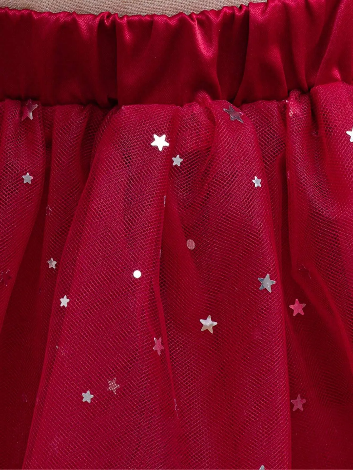 2pcs/Set Girls European And American Style Sleeveless Pearl Decor Crop Top   High Waist Sequin Mesh Tulle Skirt