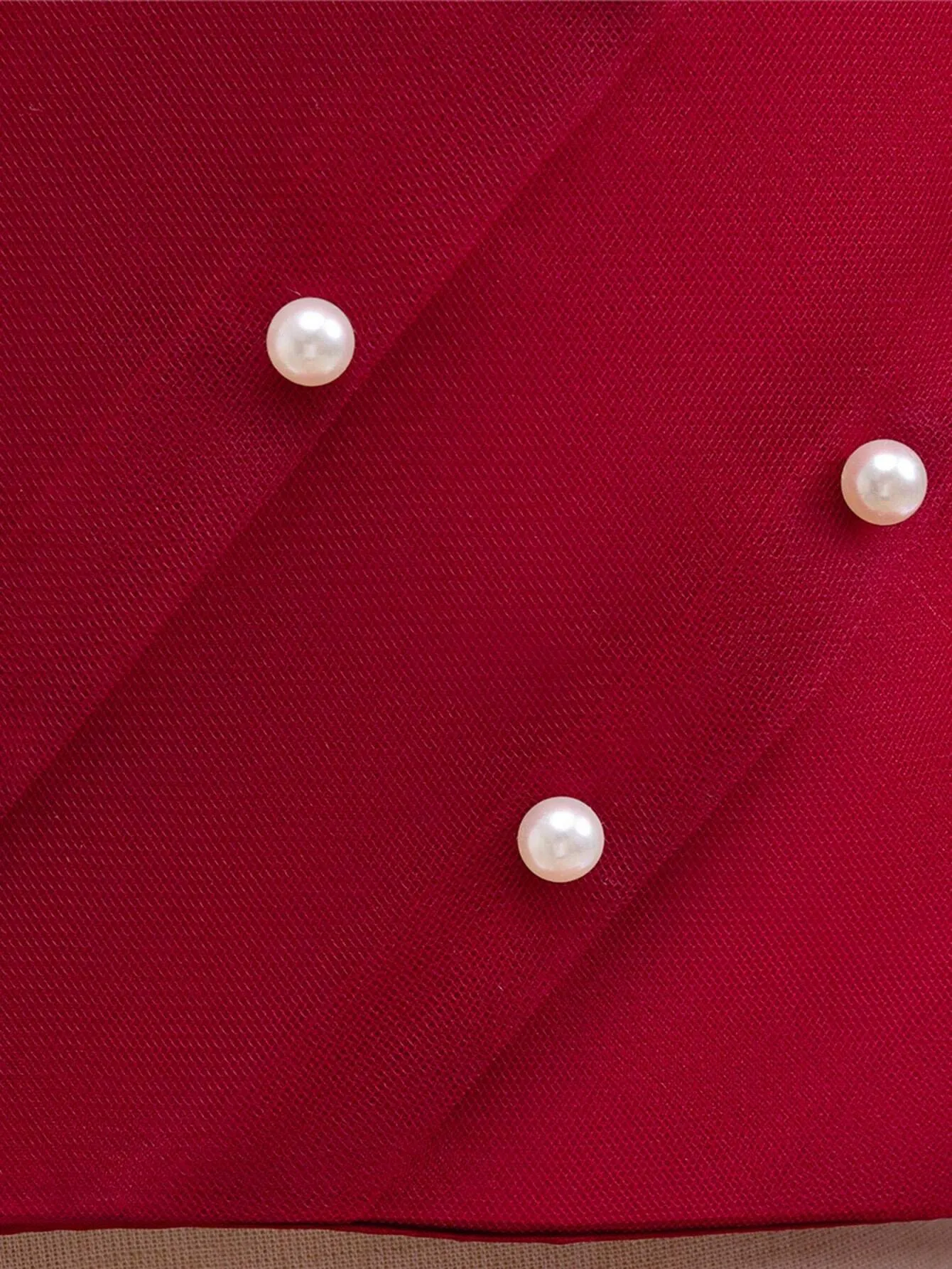 2pcs/Set Girls European And American Style Sleeveless Pearl Decor Crop Top   High Waist Sequin Mesh Tulle Skirt