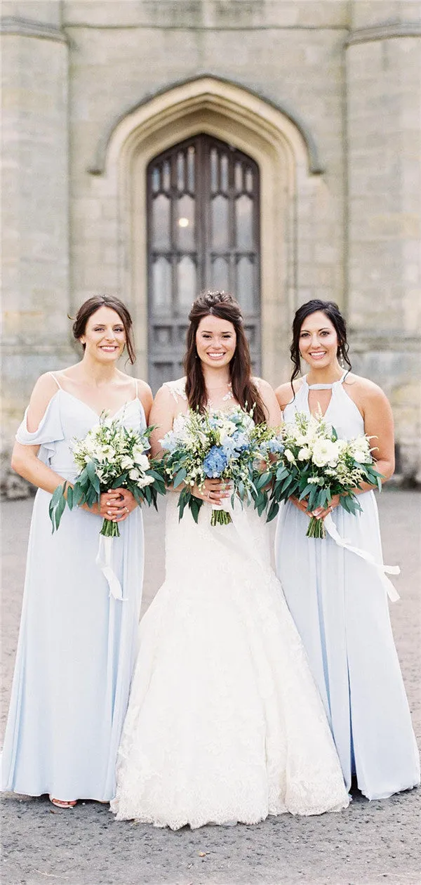 A-line Floor-length Straps Long Chiffon Bridesmaid Dresses, BD0606