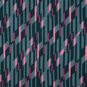 Abstract Lines Dark Mint Viscose Ponte Roma Double Knit Fabric
