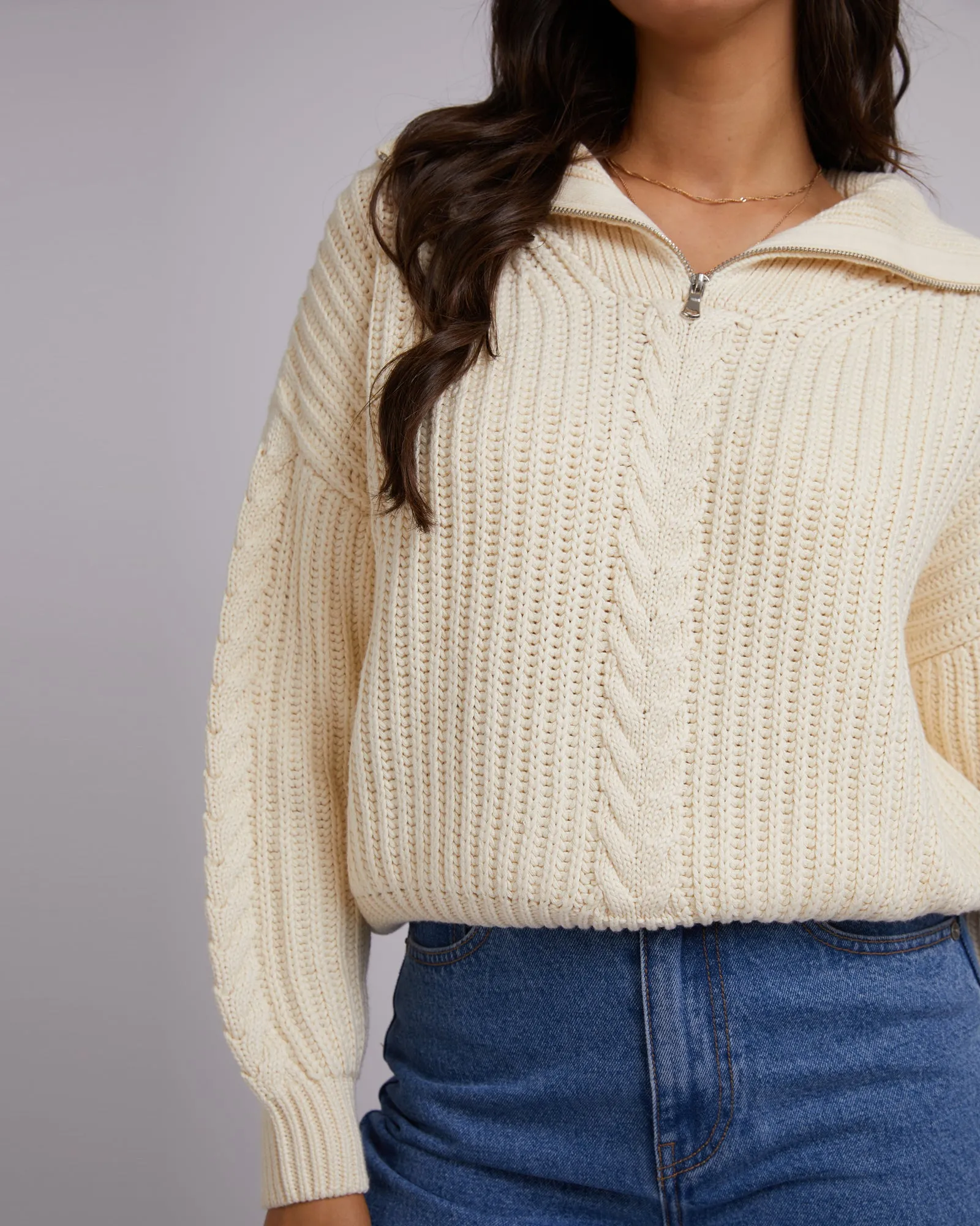All About Eve Dahlia 1/4 Zip Vintage White