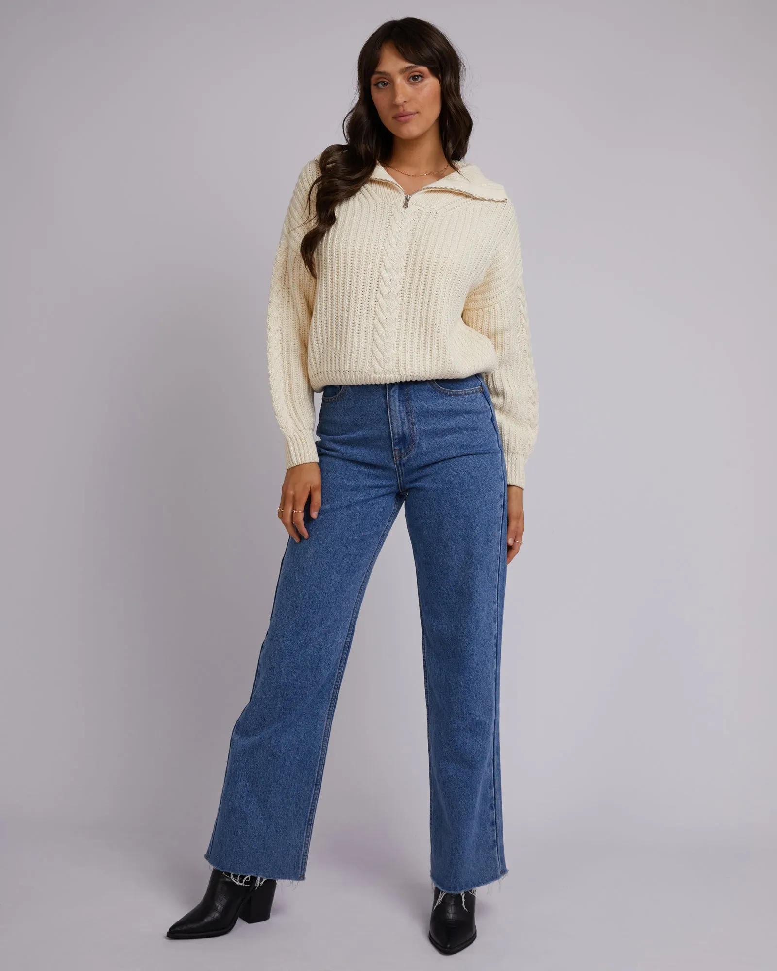 All About Eve Dahlia 1/4 Zip Vintage White