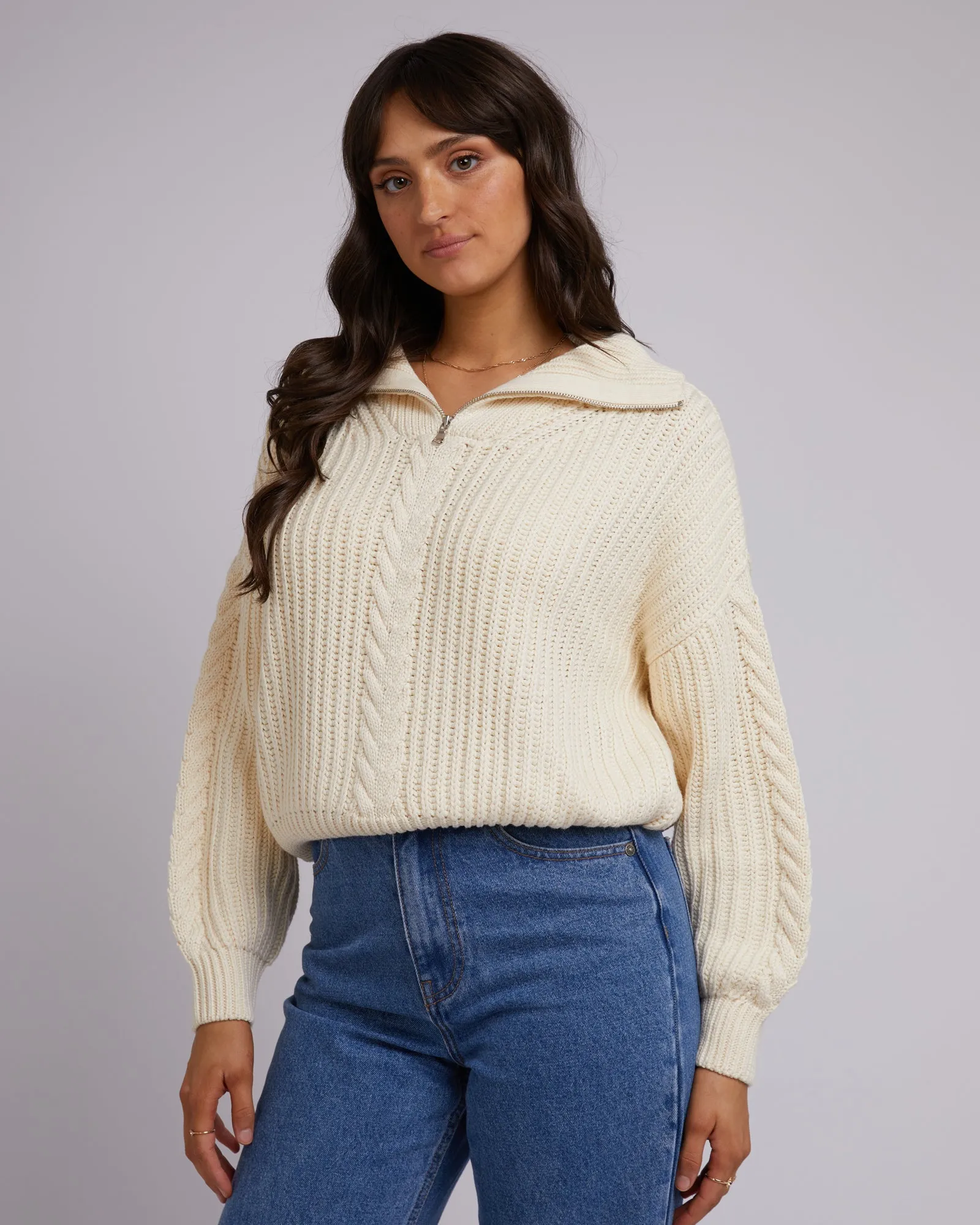 All About Eve Dahlia 1/4 Zip Vintage White
