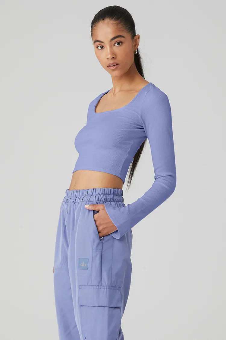 Alo Yoga Women's Alosoft Ribbed Show Stopper Cropped Long Sleeve Shirt - Infinity Blue