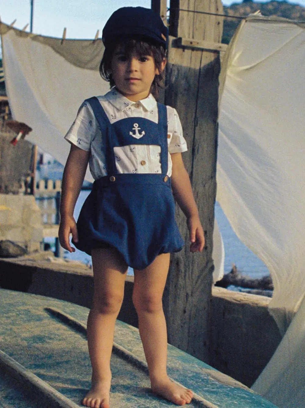 Anchor Motif Shirt Collar Romper Suit