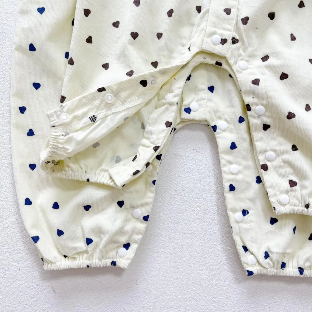 Baby Clothes Spring and Autumn Corduroy Heart Print Navy Collar Baby Romper Wholesale