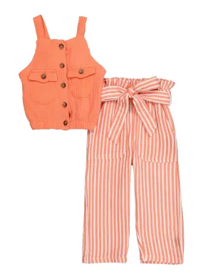 Baby Girls 12-24M Button Front Sleeveless Top and Striped Pants