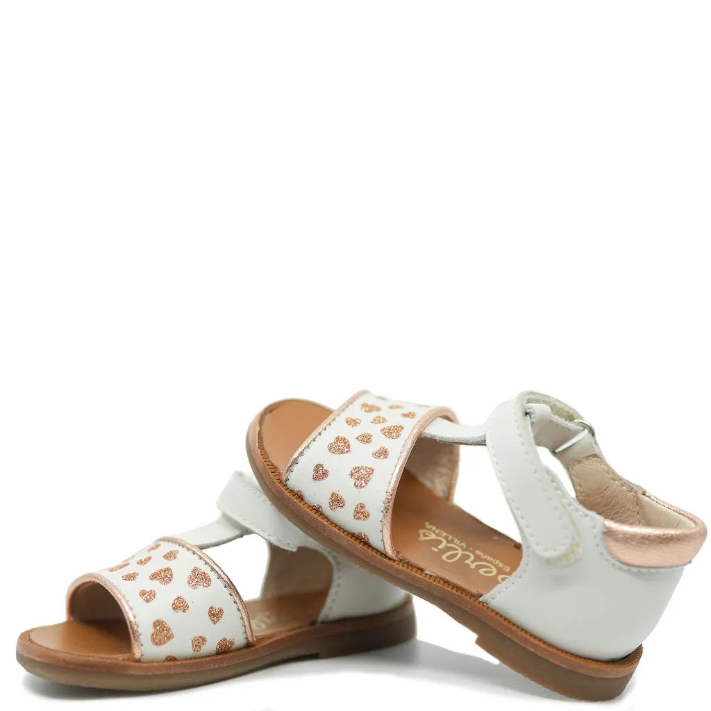 Beberlis White and Gold Heart Baby Sandal