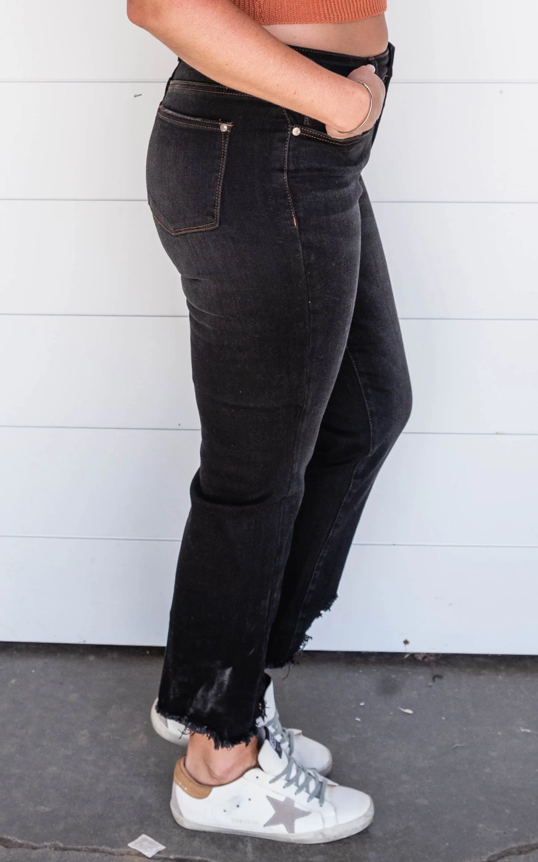 Black High Rise Cropped Straight Jeans- Judy Blue - Final Sale