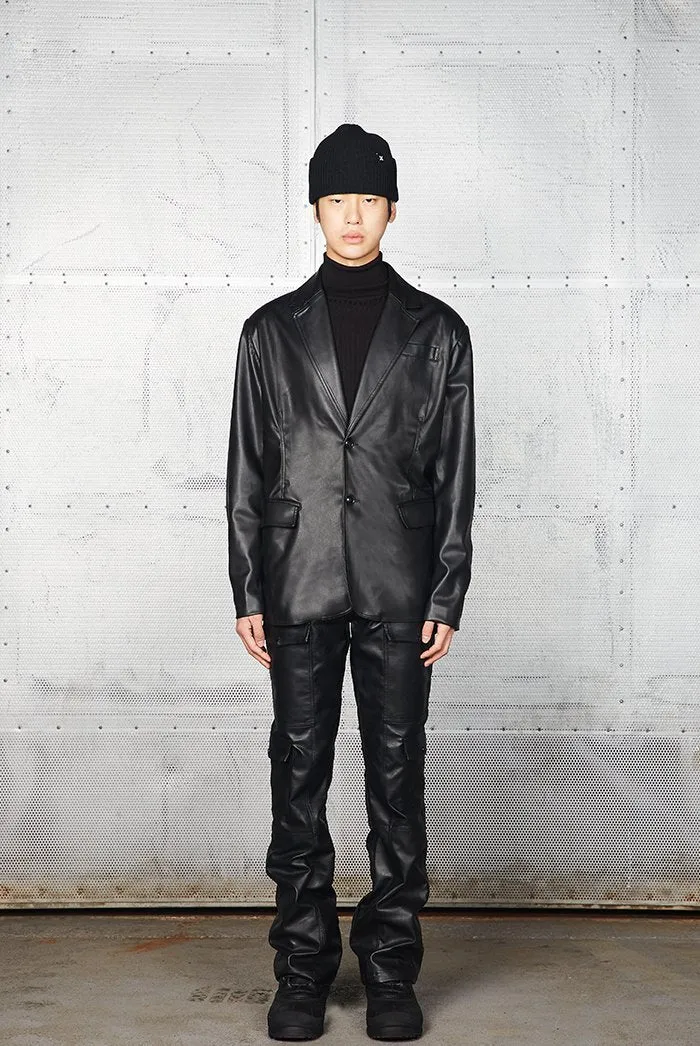 Black Vegan Leather Oversized Blazer