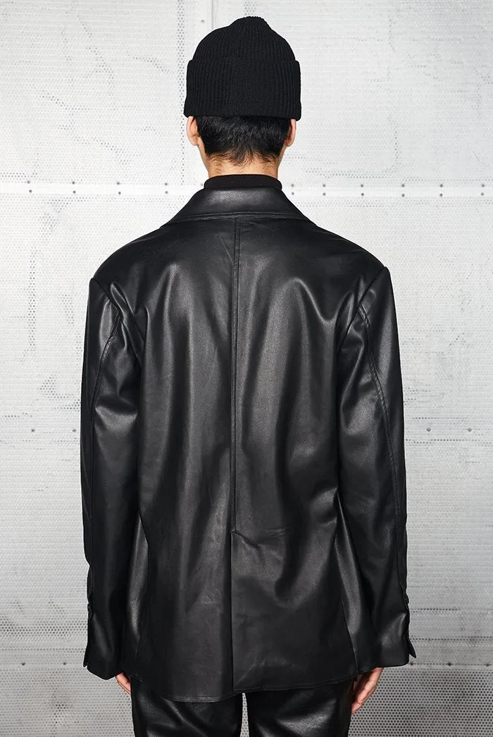 Black Vegan Leather Oversized Blazer