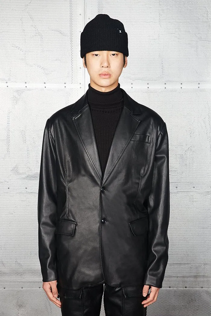 Black Vegan Leather Oversized Blazer