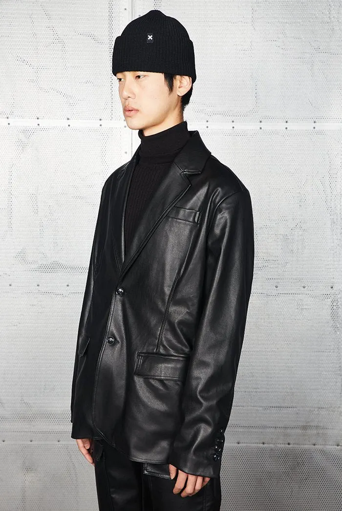 Black Vegan Leather Oversized Blazer