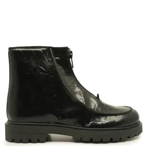 Blublonc Black Leather Zipper Bootie