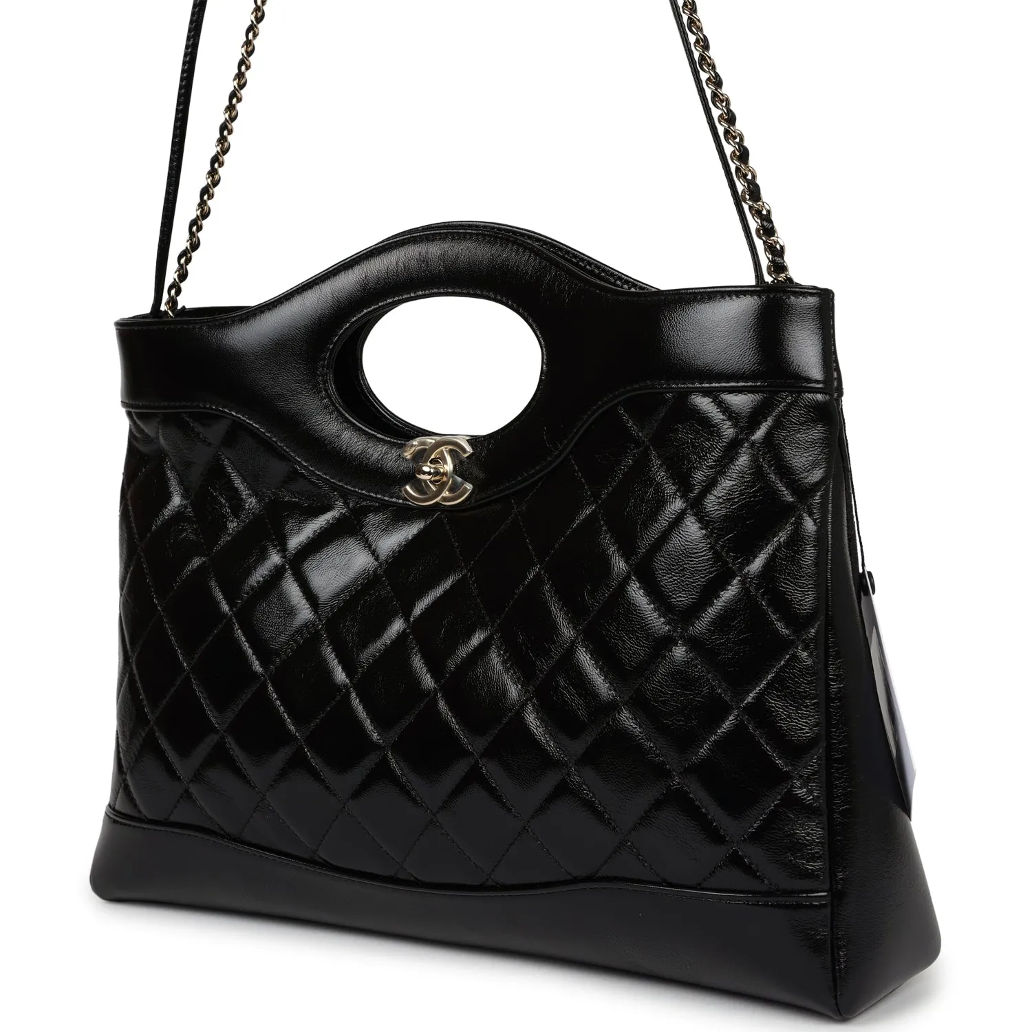 Chanel Large 31 Shopper Black Shiny Lambskin Light Gold Hardware