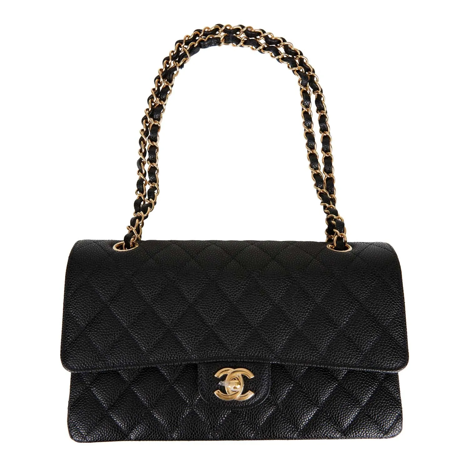 Chanel Medium Classic Double Flap Bag Black Quilted Caviar Gold Hardware