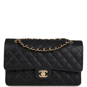 Chanel Medium Classic Double Flap Bag Black Quilted Caviar Gold Hardware