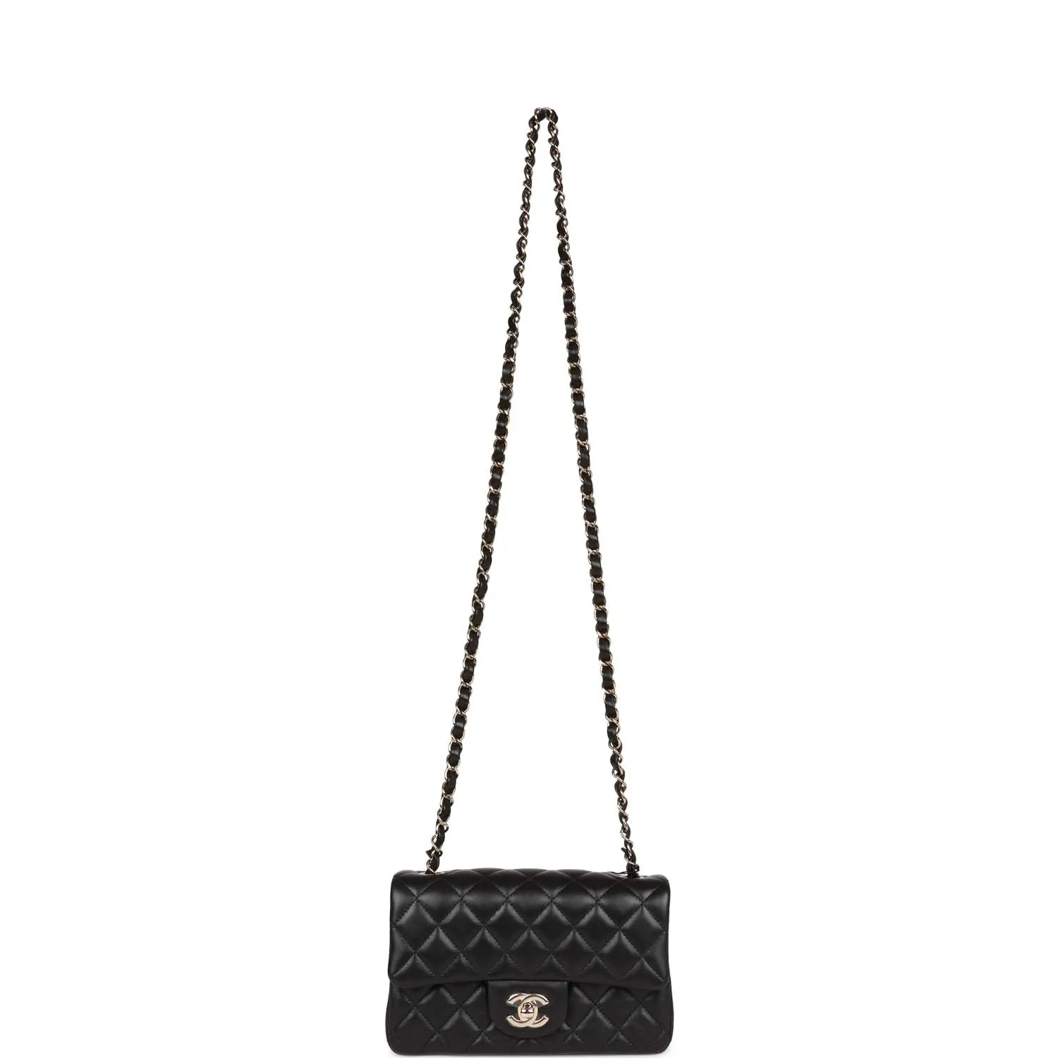 Chanel Mini Rectangular Flap Bag Black Lambskin Light Gold Hardware