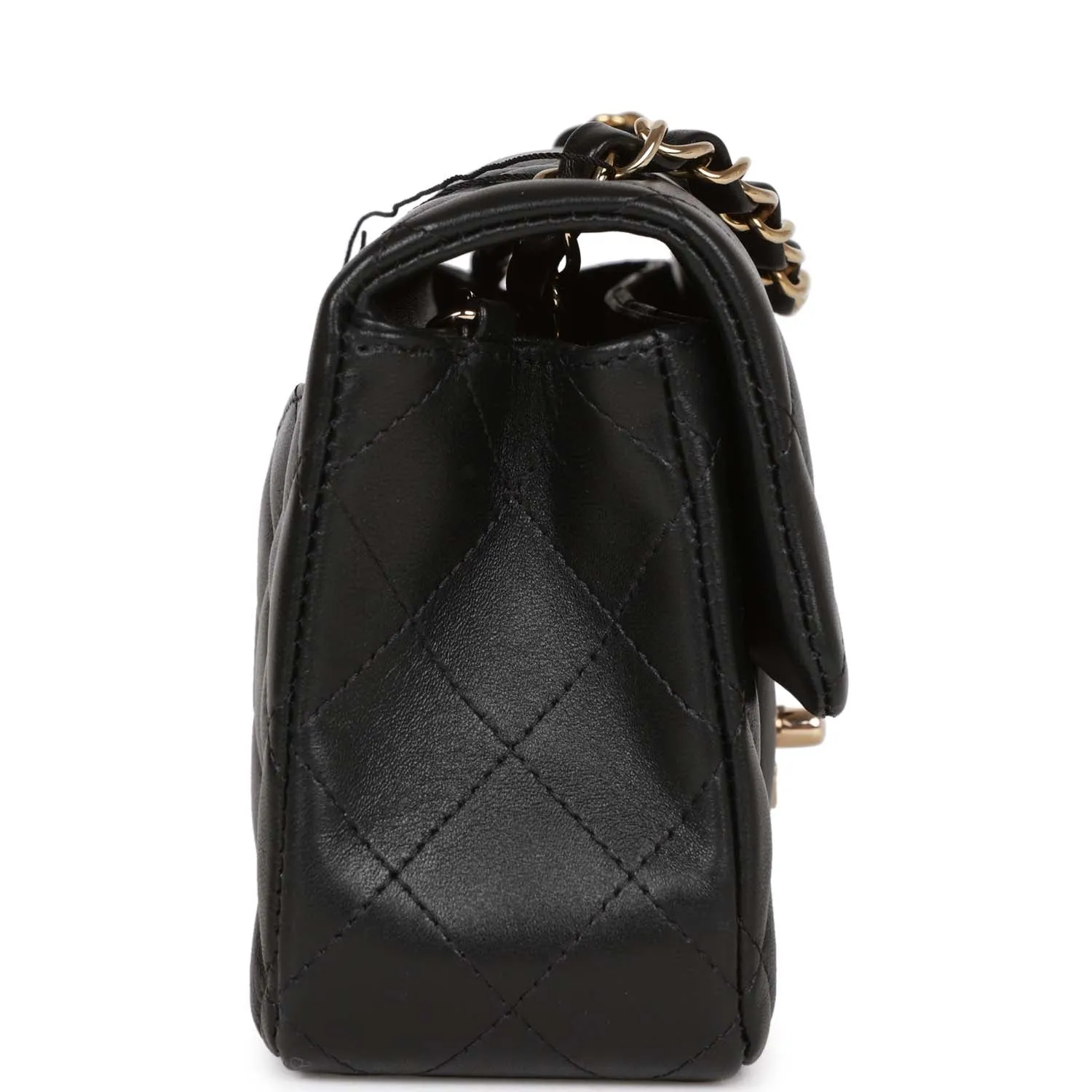 Chanel Mini Rectangular Flap Bag Black Lambskin Light Gold Hardware