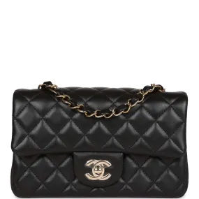 Chanel Mini Rectangular Flap Bag Black Lambskin Light Gold Hardware