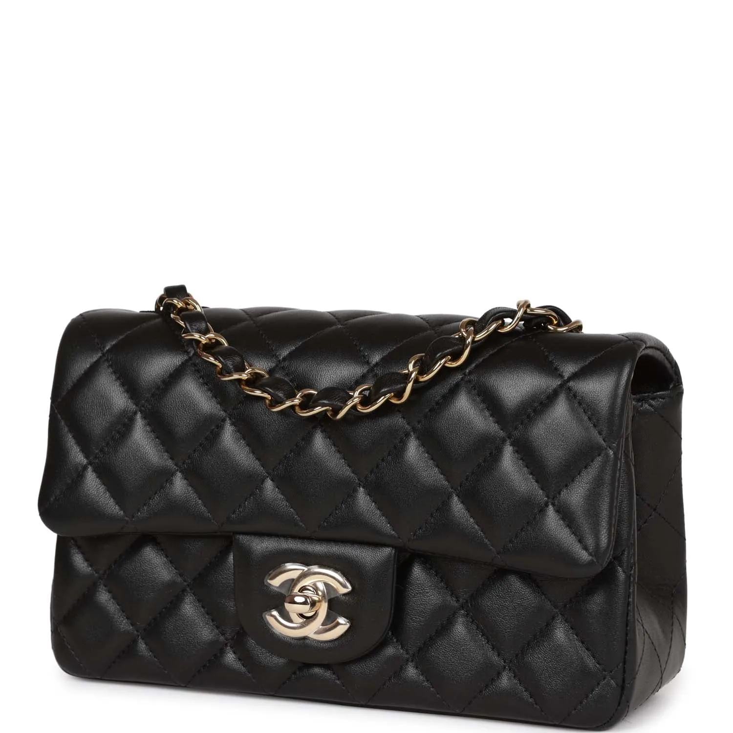 Chanel Mini Rectangular Flap Bag Black Lambskin Light Gold Hardware