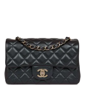 Chanel Mini Rectangular Flap Bag Black Metallic Lambskin Light Gold Hardware