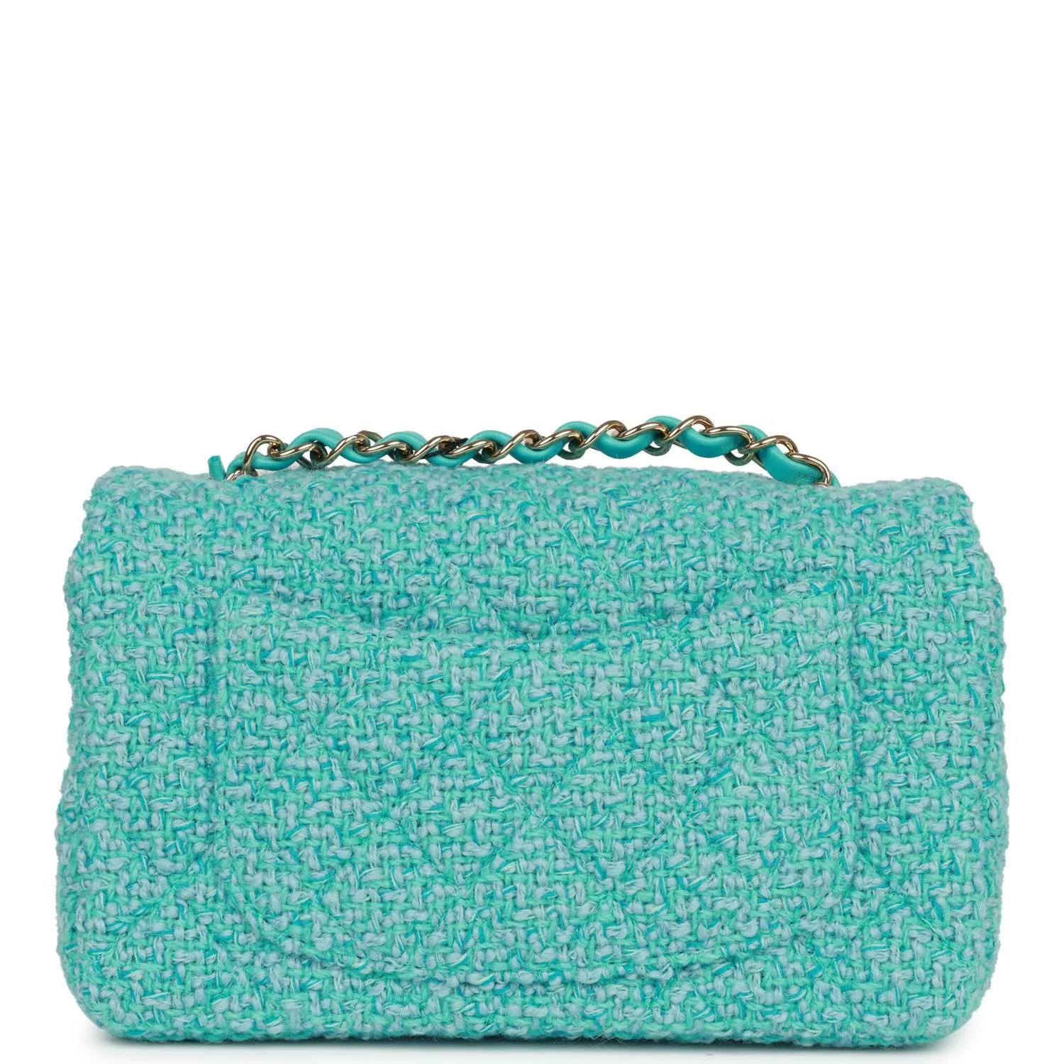 Chanel Mini Rectangular Flap Bag Blue Tweed Light Gold Hardware