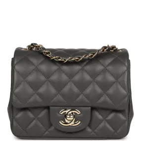 Chanel Mini Square Flap Bag Dark Grey Lambskin Light Gold Hardware