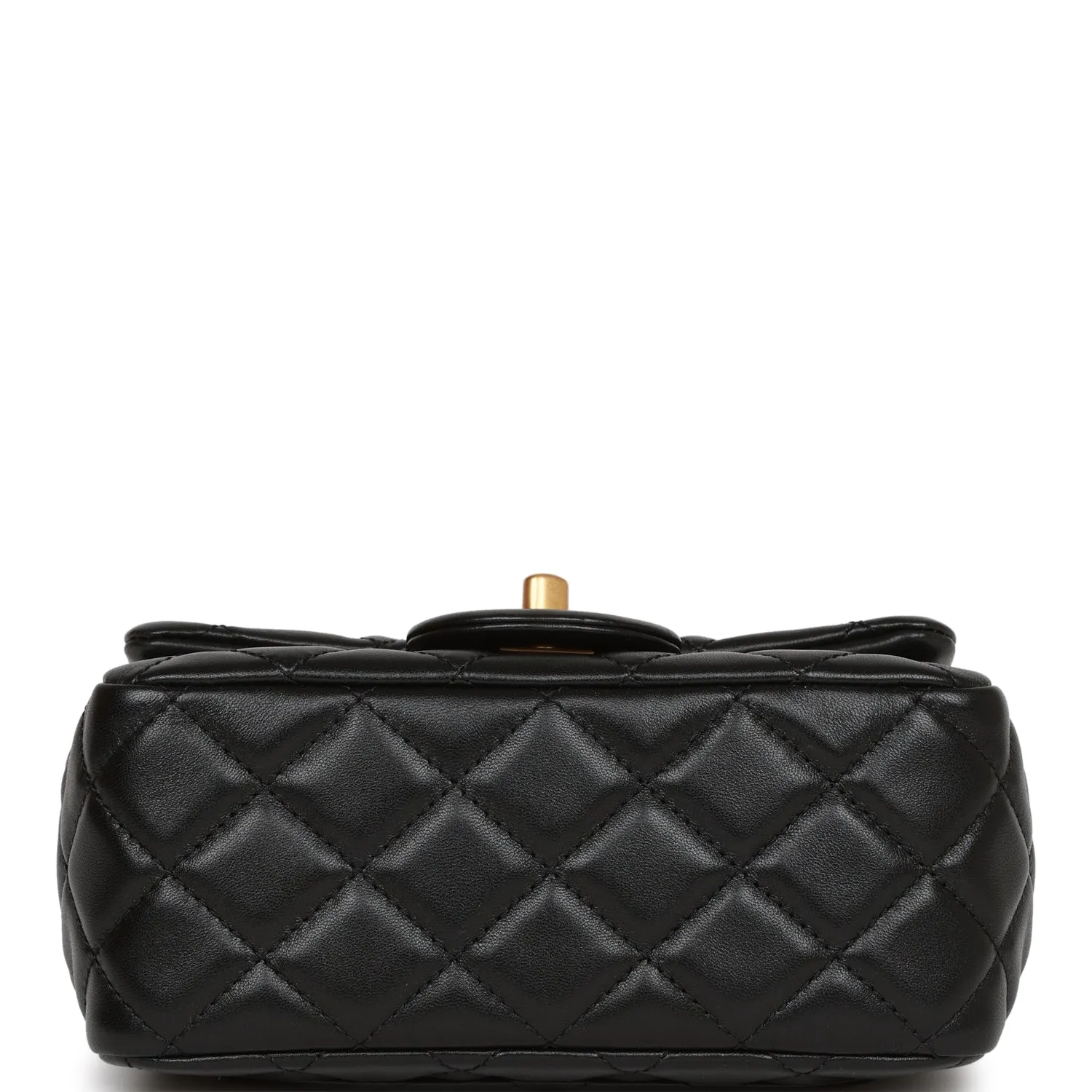 Chanel Pearl Crush Mini Square Flap Bag Black Lambskin Antique Gold Hardware