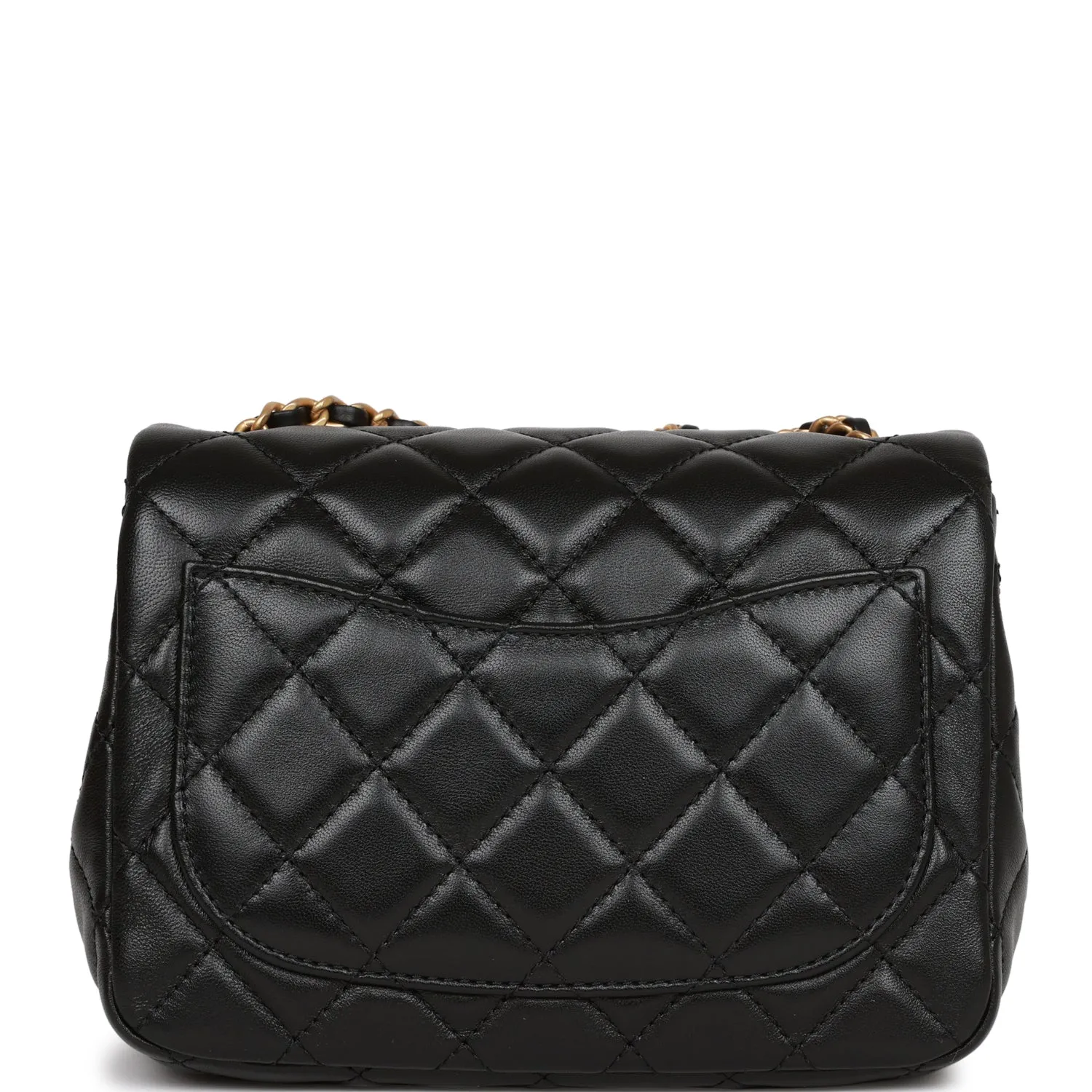 Chanel Pearl Crush Mini Square Flap Bag Black Lambskin Antique Gold Hardware