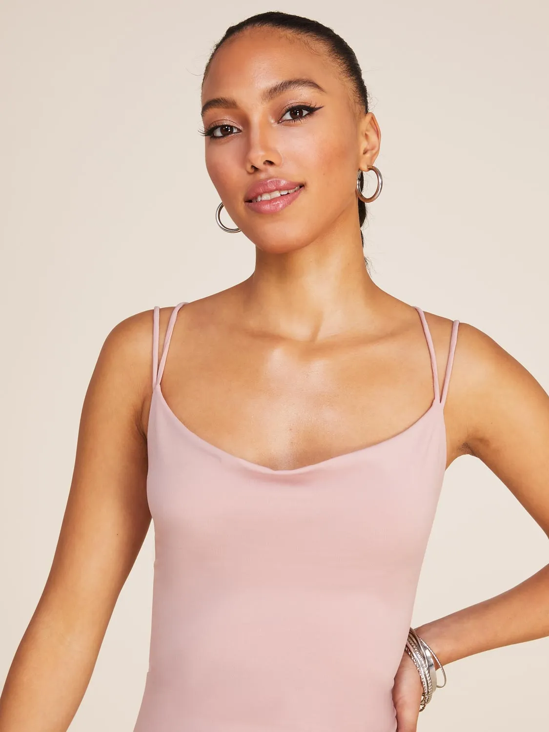 Cowl Neck Open Back Gown With Train