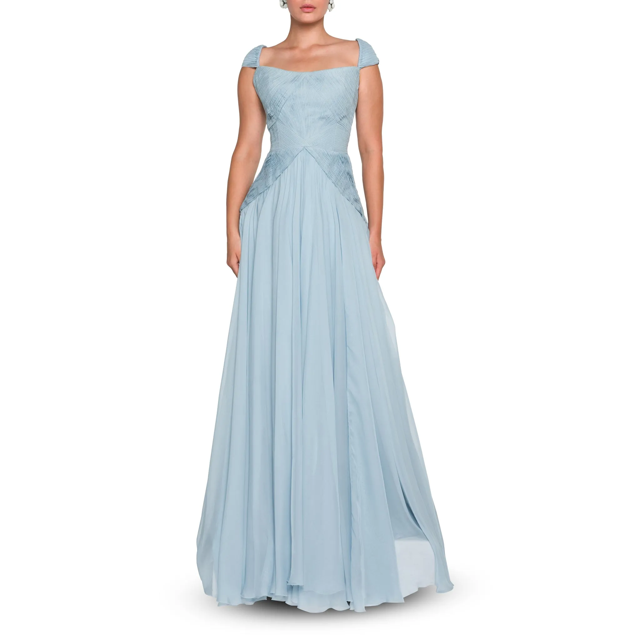 Empire Blue Chiffon Long Dress