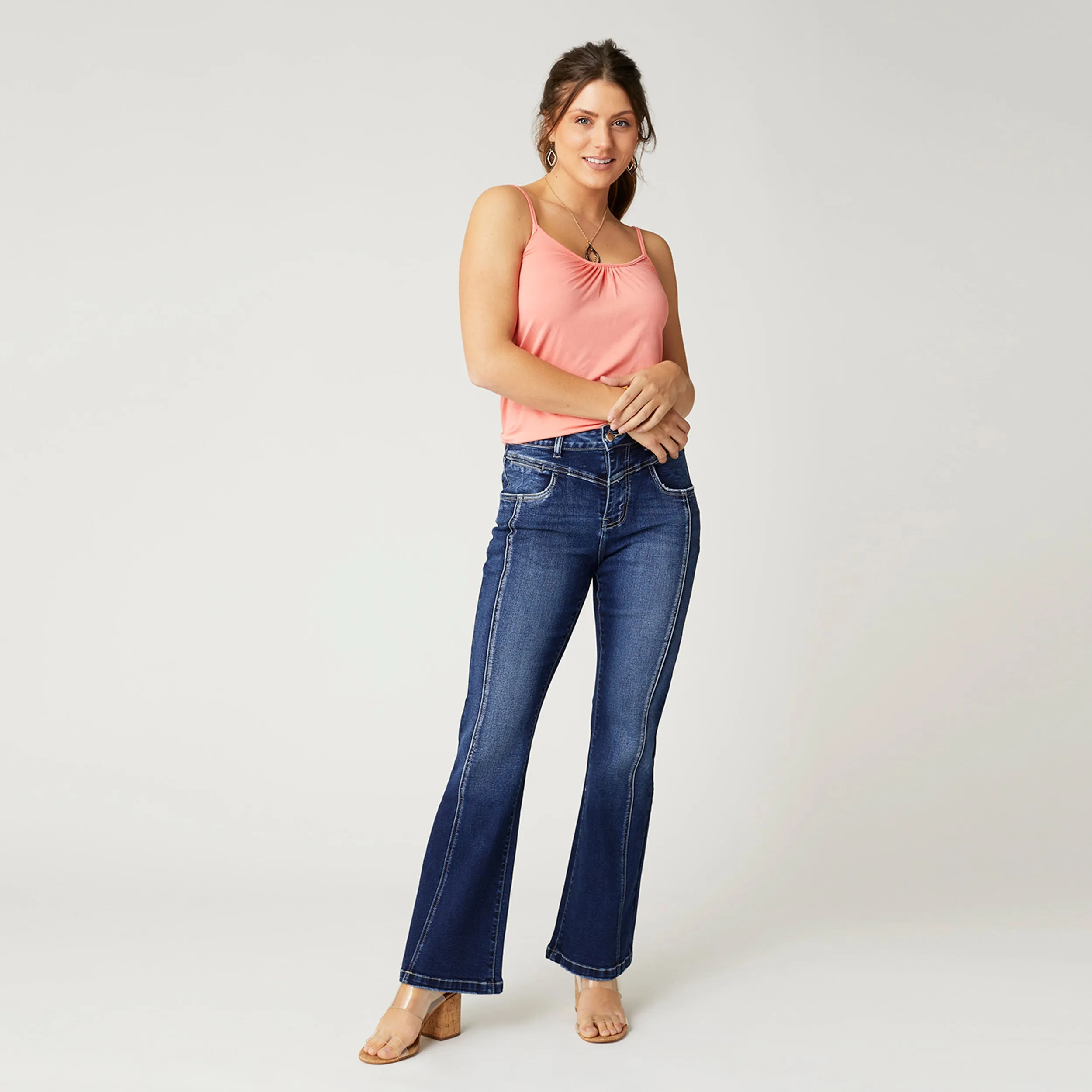 EverStretch Flare Jeans with Front Vertical Seaming - Dark Denim
