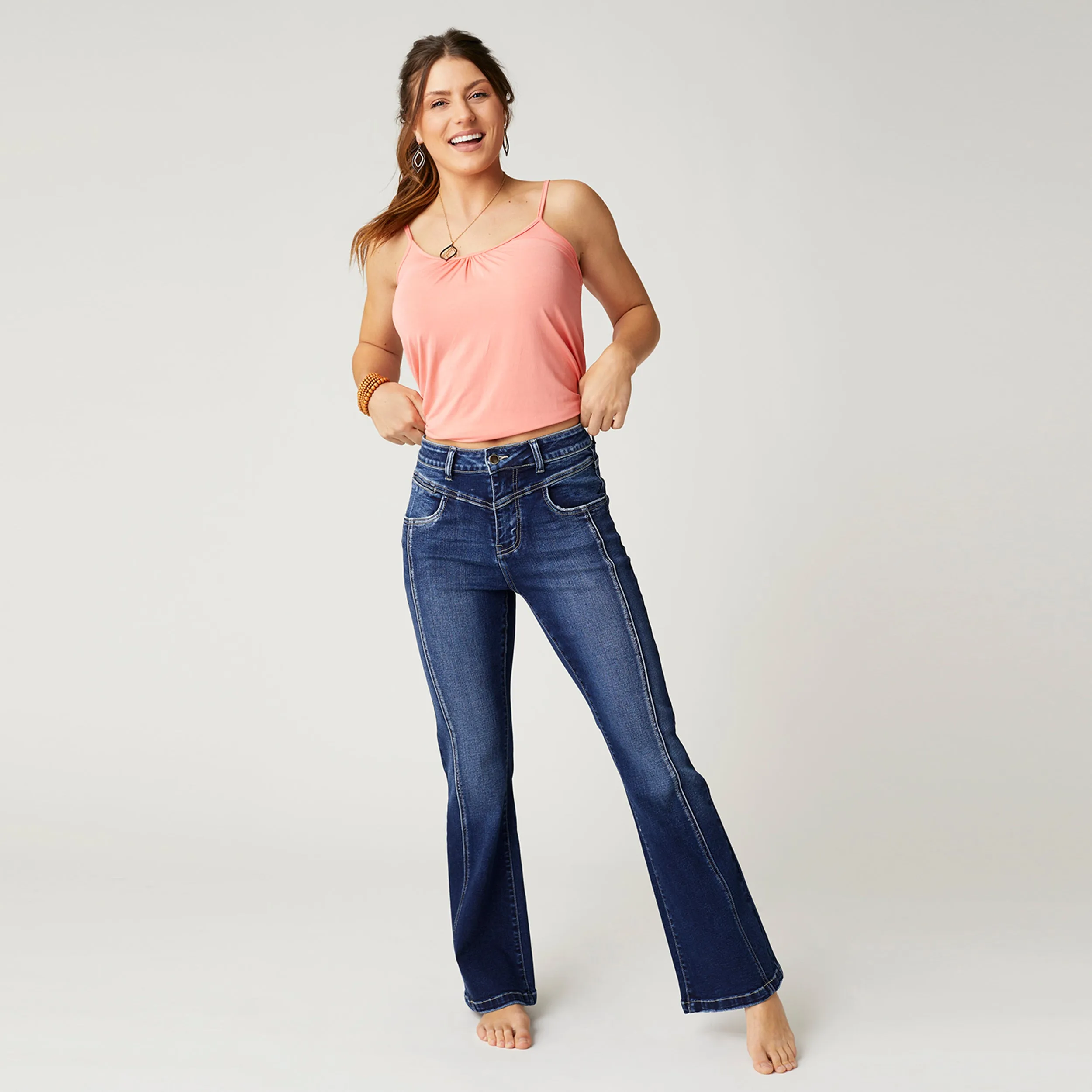 EverStretch Flare Jeans with Front Vertical Seaming - Dark Denim