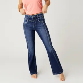 EverStretch Flare Jeans with Front Vertical Seaming - Dark Denim