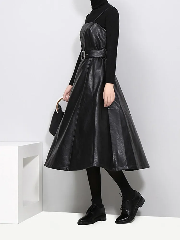 Fancy Luxe PU Leather Sleeveless Dress