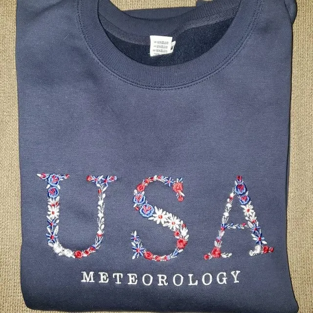 Floral US Cities Embroidered Hoodie Flower Letter College University Crewneck Embroidery Sweatshirt
