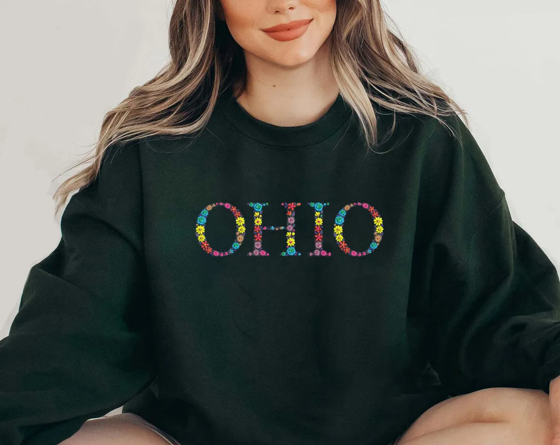 Floral US Cities Embroidered Hoodie Flower Letter College University Crewneck Embroidery Sweatshirt