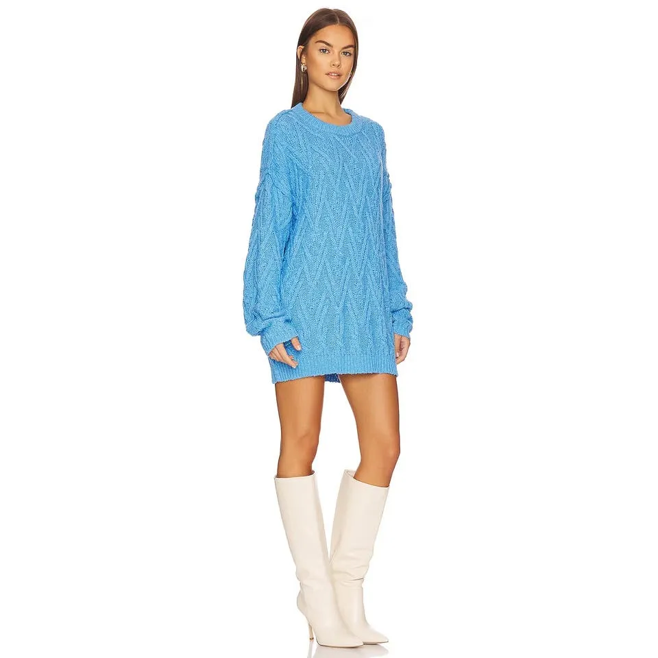 Free People Isla Cable Knit Oversized Sweater In Marine Blue, Size XL