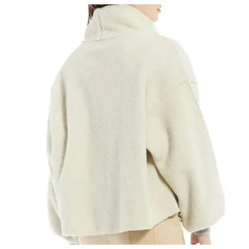 Free People Women's Elk Mountain Fleece Pullover Sweater Opal Silk Ivory, Medium
