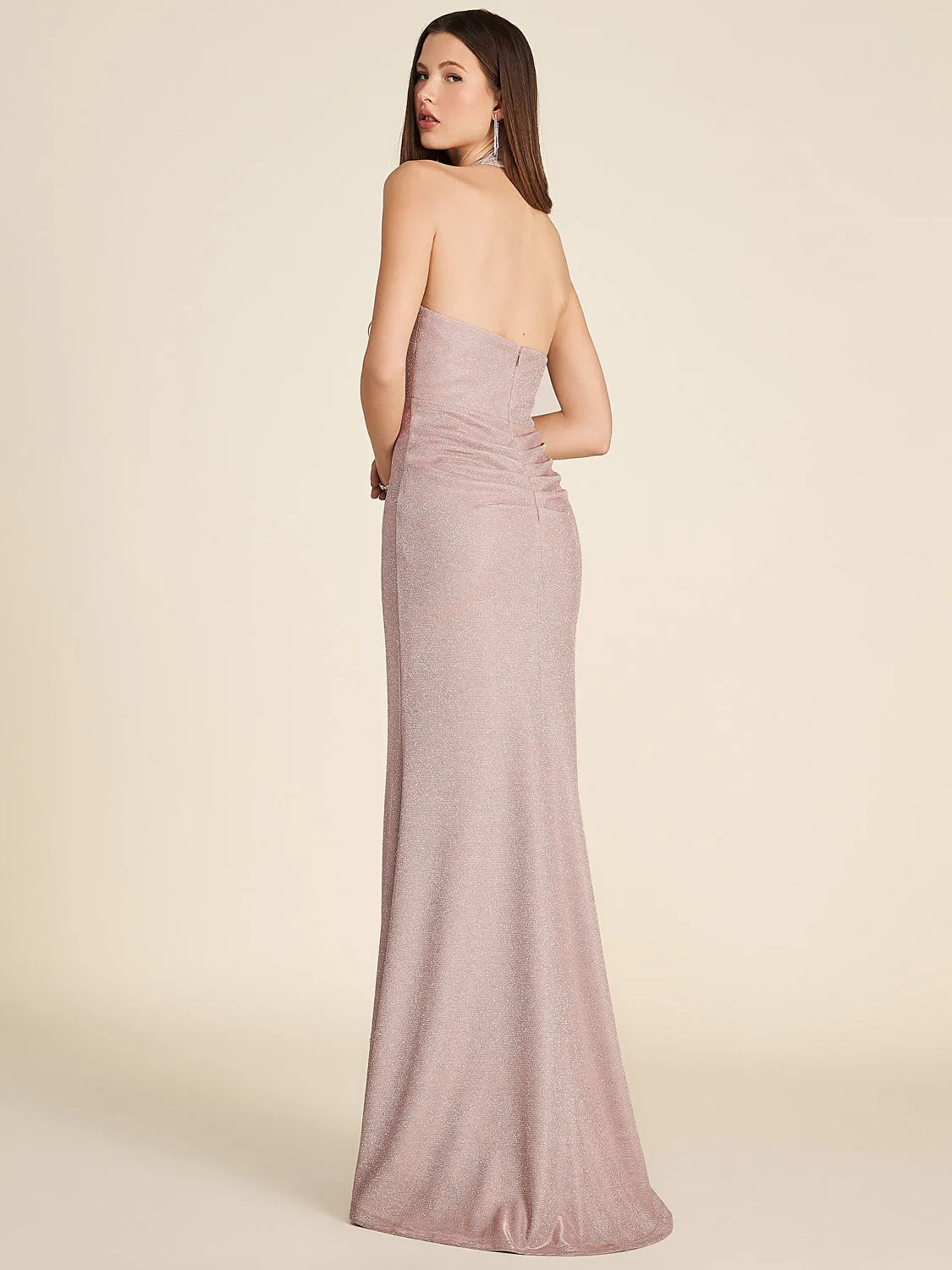 Halter Neck Sparkle Knit Gown With Front Cut-Out
