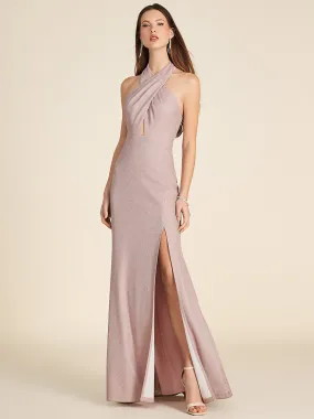Halter Neck Sparkle Knit Gown With Front Cut-Out