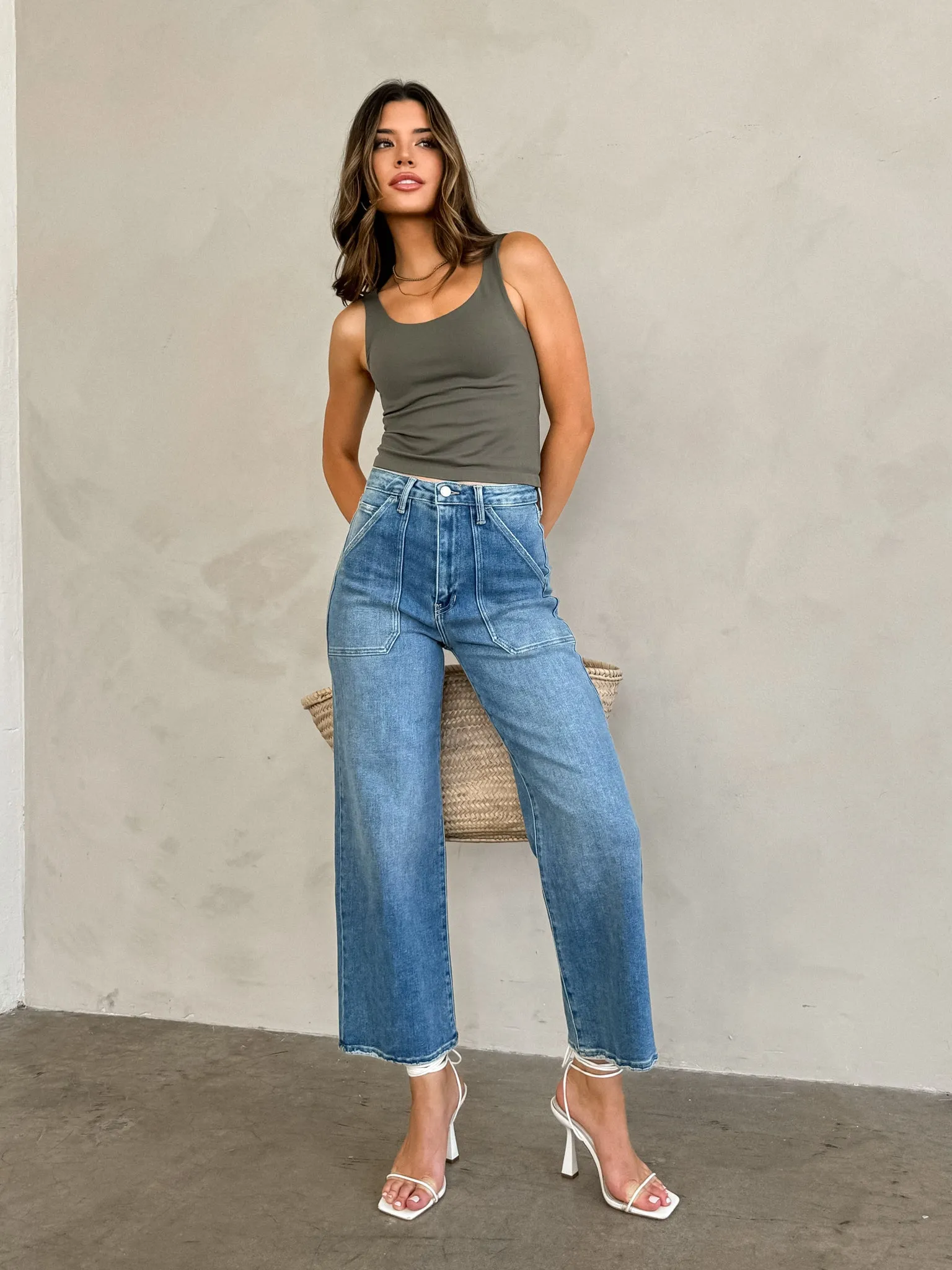 Island Vibe Crop Tank in Olive
