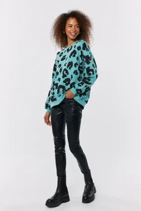 Khaki with Black Leopard Oversized Sweatshirt