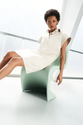 Knee Length Shift Dress - Shirt Collar Cotton Tencel