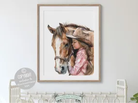 Little Girl Horse Nursery Print - 004