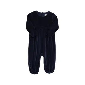 Long Sleeve Bradford Romper (Velour) - Nantucket Navy