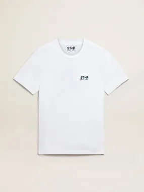 Men's white T-shirt with contrasting green logo and star