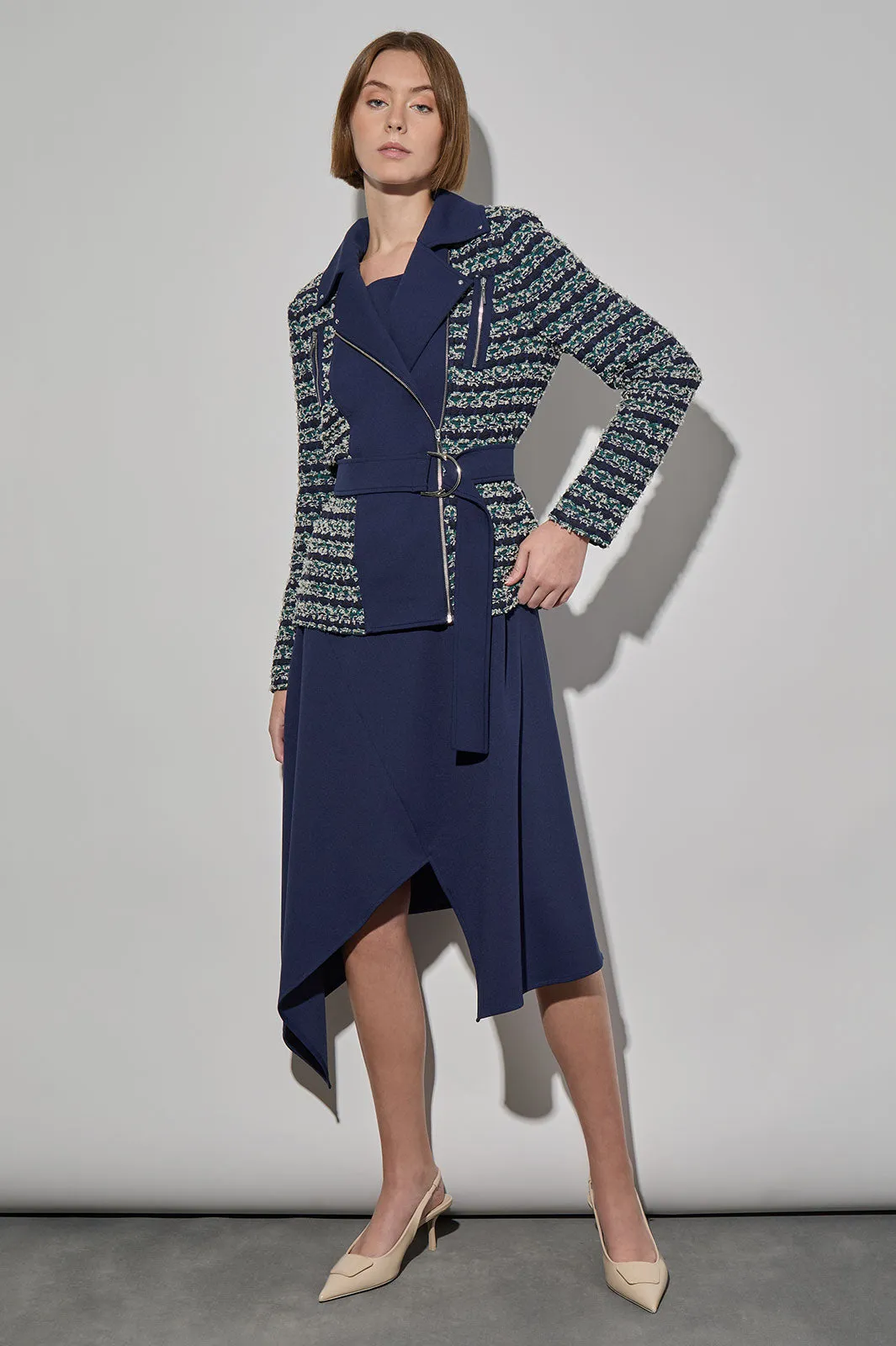 Mixed-Media Belted Moto Jacket