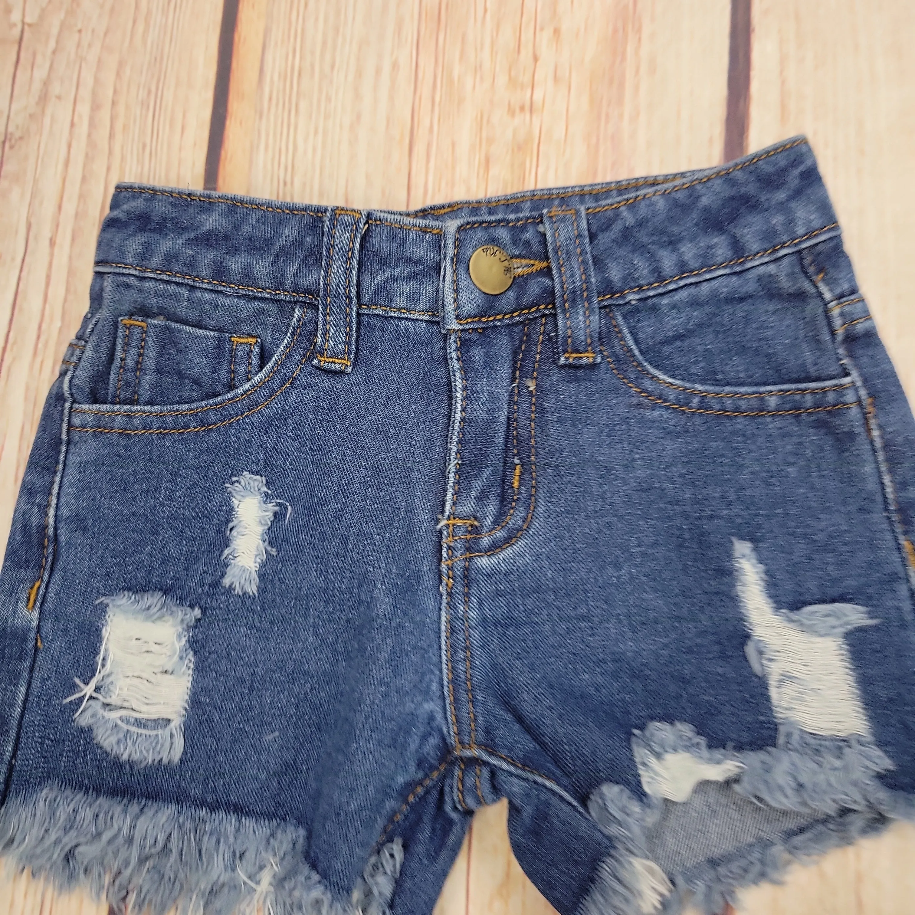 M.L.  KIDS DESTRUCTED DENIM SHORTS.